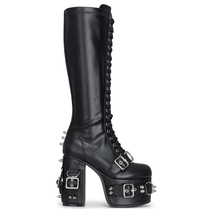 Czarne wysokie do kolan buty damskie na platformie ze skóry ekologicznej w stylu gotyckim - TruClothing.com - 1