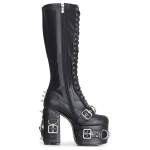 Schwarze kniehohe hohe gotische Plateau-Stiefel aus veganem Leder für Damen - TruClothing.com - 4
