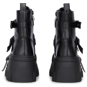 Schwarze wadenhohe Plateau-Kampfstiefel für Damen aus veganem Leder mit Schnalle - TruClothing.com - 6