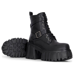 Schwarze wadenhohe Combatstiefel aus veganem Leder mit klobiger Plateausohle für Damen - TruClothing.com - 5