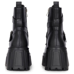 Schwarze wadenhohe Combatstiefel aus veganem Leder mit klobiger Plateausohle für Damen - TruClothing.com - 6