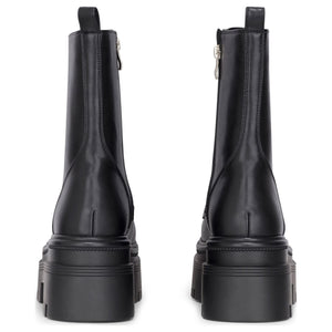 Women's Black Vegan Leather Mid-Calf Lace-Up Front Platform Combat Boots - TruClothing.com - 6