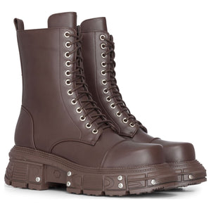 Stivali Donna Marrone in pelle vegana anfibi con plateau a metà polpaccio - TruClothing.com - 3