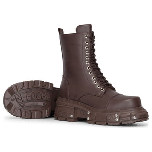 Stivali Donna Marrone in pelle vegana anfibi con plateau a metà polpaccio - TruClothing.com - 5