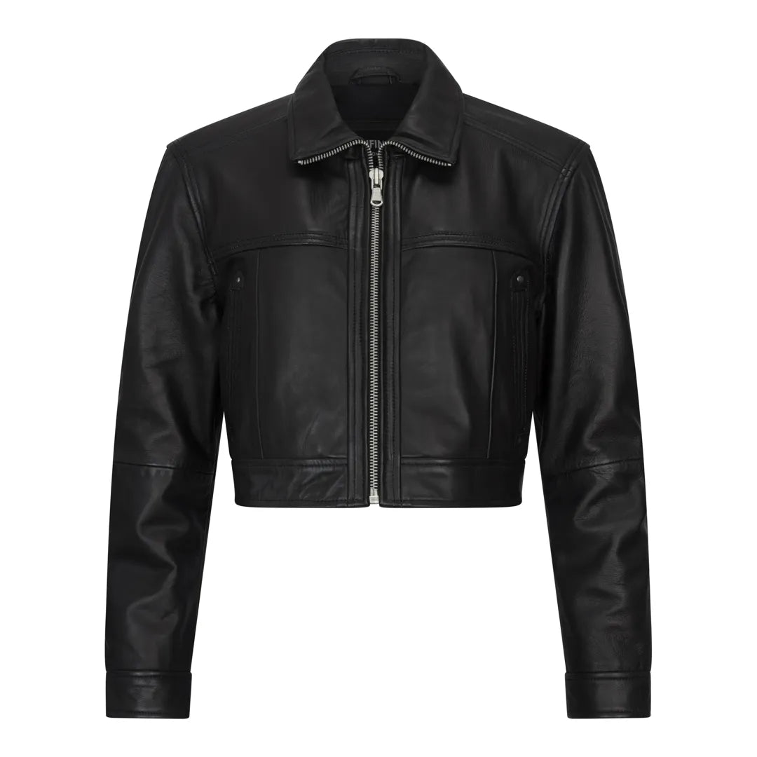 Women's Cropped Biker Leather Jacket - Infinity Leather - 1