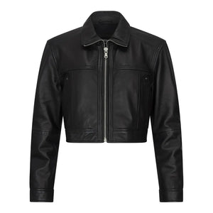 Women's Cropped Biker Leather Jacket - Infinity Leather - 1