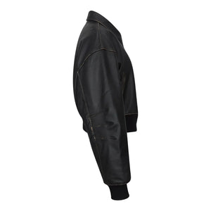 Women's Cropped Bomber Leather Jacket - Black - Infinity Leather - 2