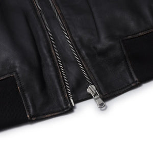Women's Cropped Bomber Leather Jacket - Black - Infinity Leather - 3