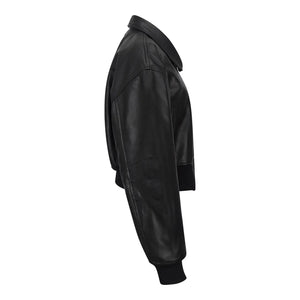 Women's Cropped Bomber Leather Jacket - Black - Infinity Leather - 6