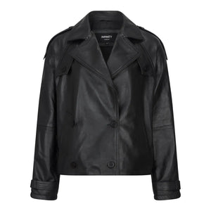 Women's Cropped Trenchcoat Leather Jacket - Black - Infinity Leather - 1