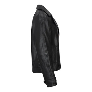 Women's Cropped Trenchcoat Leather Jacket - Black - Infinity Leather - 2