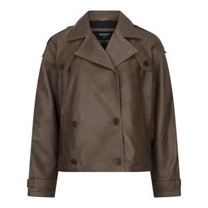 Women's Cropped Trenchcoat Leather Jacket - Brown - Infinity Leather - 5