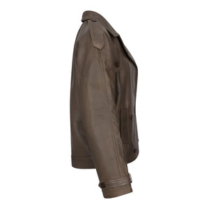 Women's Cropped Trenchcoat Leather Jacket - Brown - Infinity Leather - 6