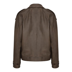 Women's Cropped Trenchcoat Leather Jacket - Brown - Infinity Leather - 8