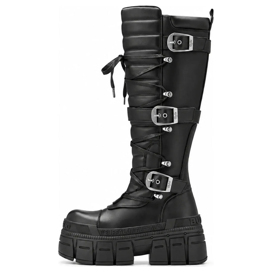GOSPHER BIKER HI - Botas negras de plataforma hasta la rodilla para mujer - Buffalo - 1