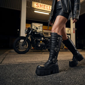 GOSPHER BIKER HI - Botas negras de plataforma hasta la rodilla para mujer - Buffalo - 2