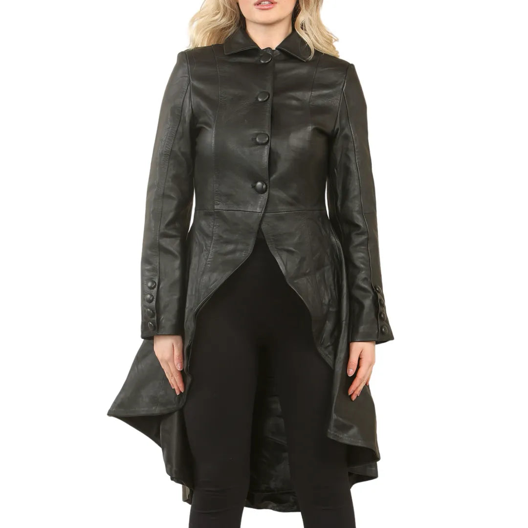 Women's Gothic Full Length Victorian Leather Coat - Black - Infinity Leather - 1