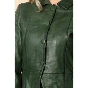 Women's Gothic Full Length Victorian Leather Coat - Green - Infinity Leather - 11