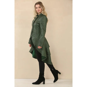 Women's Gothic Full Length Victorian Leather Coat - Green - Infinity Leather - 12