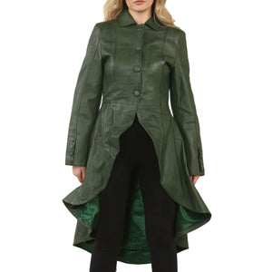 Women's Gothic Full Length Victorian Leather Coat - Green - Infinity Leather - 8