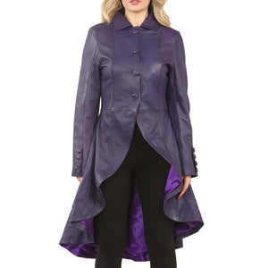 Women's Gothic Full Length Victorian Leather Coat - Plum - Infinity Leather - 15