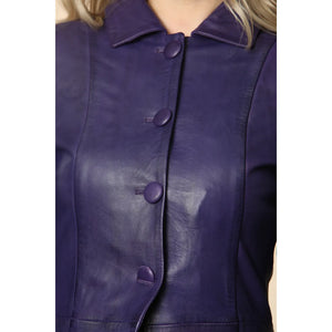 Women's Gothic Full Length Victorian Leather Coat - Plum - Infinity Leather - 17