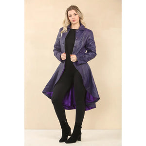 Women's Gothic Full Length Victorian Leather Coat - Plum - Infinity Leather - 18
