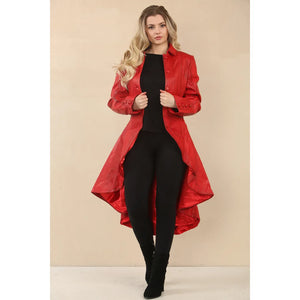 Women's Gothic Full Length Victorian Leather Coat - Red - Infinity Leather - 25
