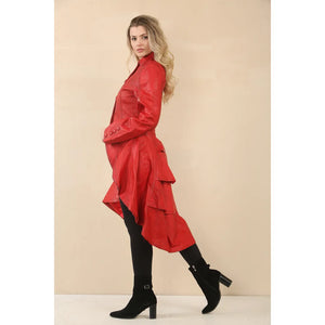 Women's Gothic Full Length Victorian Leather Coat - Red - Infinity Leather - 26