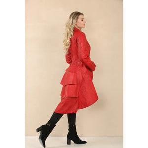 Women's Gothic Full Length Victorian Leather Coat - Red - Infinity Leather - 27