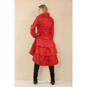 Women's Gothic Full Length Victorian Leather Coat - Red - Infinity Leather - 28