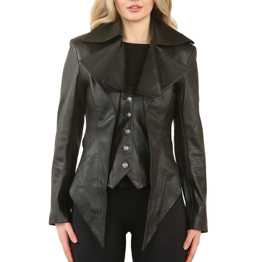 Damen Gothic Mid-Length Edwardian Lederjacke - Infinity Leather - 1