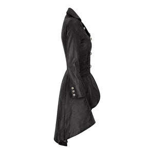 Women's Gothic Tail Coat Double Breasted Leather Jacket - Black - Infinity Leather - 6