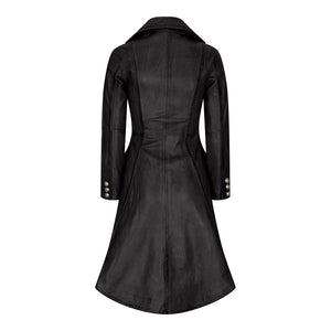 Women's Gothic Tail Coat Double Breasted Leather Jacket - Black - Infinity Leather - 7