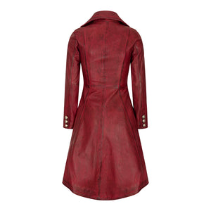 Women's Gothic Tail Coat Double Breasted Leather Jacket - Burgundy - Infinity Leather - 3