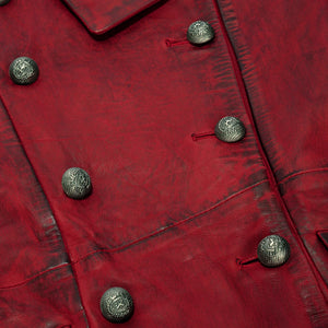 Women's Gothic Tail Coat Double Breasted Leather Jacket - Burgundy - Infinity Leather - 4