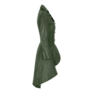 Women's Gothic Tail Coat Double Breasted Leather Jacket - Green - Infinity Leather - 10