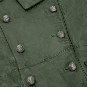 Women's Gothic Tail Coat Double Breasted Leather Jacket - Green - Infinity Leather - 12