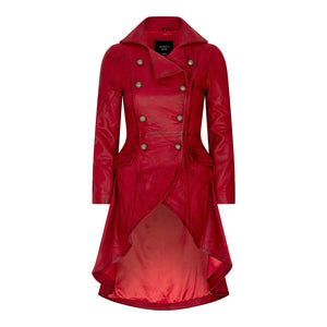 Women's Gothic Tail Coat Double Breasted Leather Jacket - Red - Infinity Leather - 13