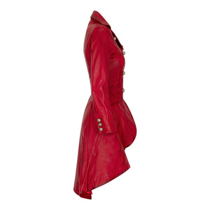 Women's Gothic Tail Coat Double Breasted Leather Jacket - Red - Infinity Leather - 14