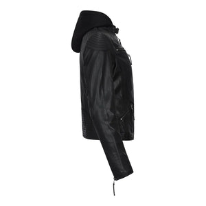 Women's Hooded Biker Leather Jacket - Black - Infinity Leather - 2