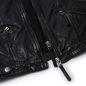 Women's Hooded Biker Leather Jacket - Black - Infinity Leather - 3