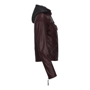 Women's Hooded Biker Leather Jacket - Brown - Infinity Leather - 6