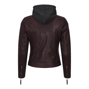Women's Hooded Biker Leather Jacket - Brown - Infinity Leather - 8