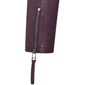 Women's Hooded Biker Leather Jacket - Purple - Infinity Leather - 12