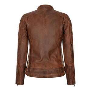Women's Leather Motorcycle Biker Jacket - Tan - Infinity Leather - 10