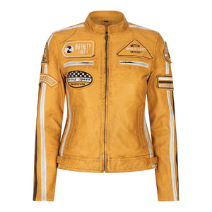 Women's Leather Motorcycle Biker Jacket - Yellow - Infinity Leather - 1