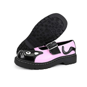 Women's Mary Jane Kitty Różowo Czarne skórzane buty na platformie - TUK - 5