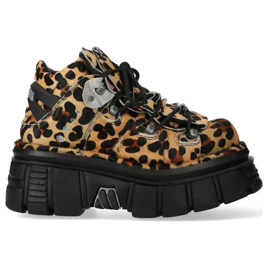 Women's New Rock M-106-C192 Leopard Brown Leather Gothic Ankle Boots - New Rock - 1
