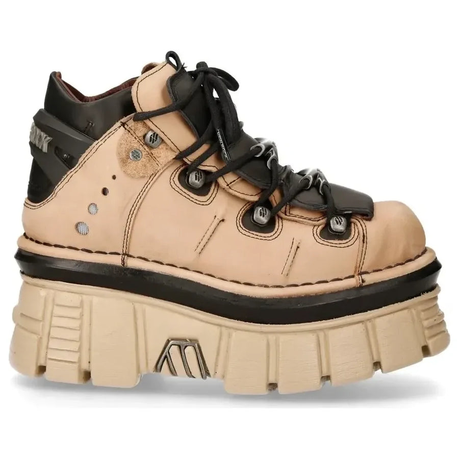 Femei New Rock M-106-S40 Bej din Piele Botine Gotice cu Platformă - New Rock - 1